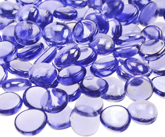 KINGOU Flat Glass Gems/Marbles/Stones/Beads for Vase Filler, Table Scatter, Games - 1 Lbs (17-19mm, Approx. 3/4") (Purple, Standard) - Light Purplish Blue