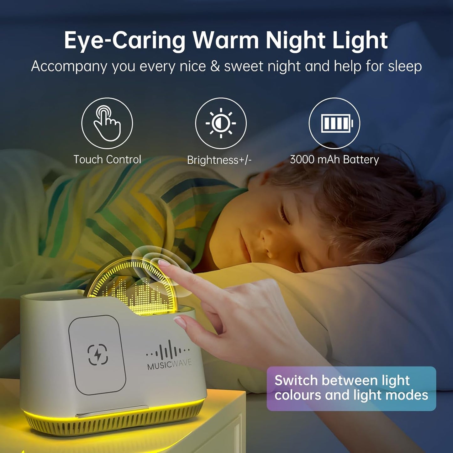 Night Lights Bluetooth Speaker, 15W Wireless Charger with Phone Holder, Touch Control Bedside Lamp with Dynamic Colored Music Light, Dimmable Light Room Decor for Teenage Girls Boys Gifts