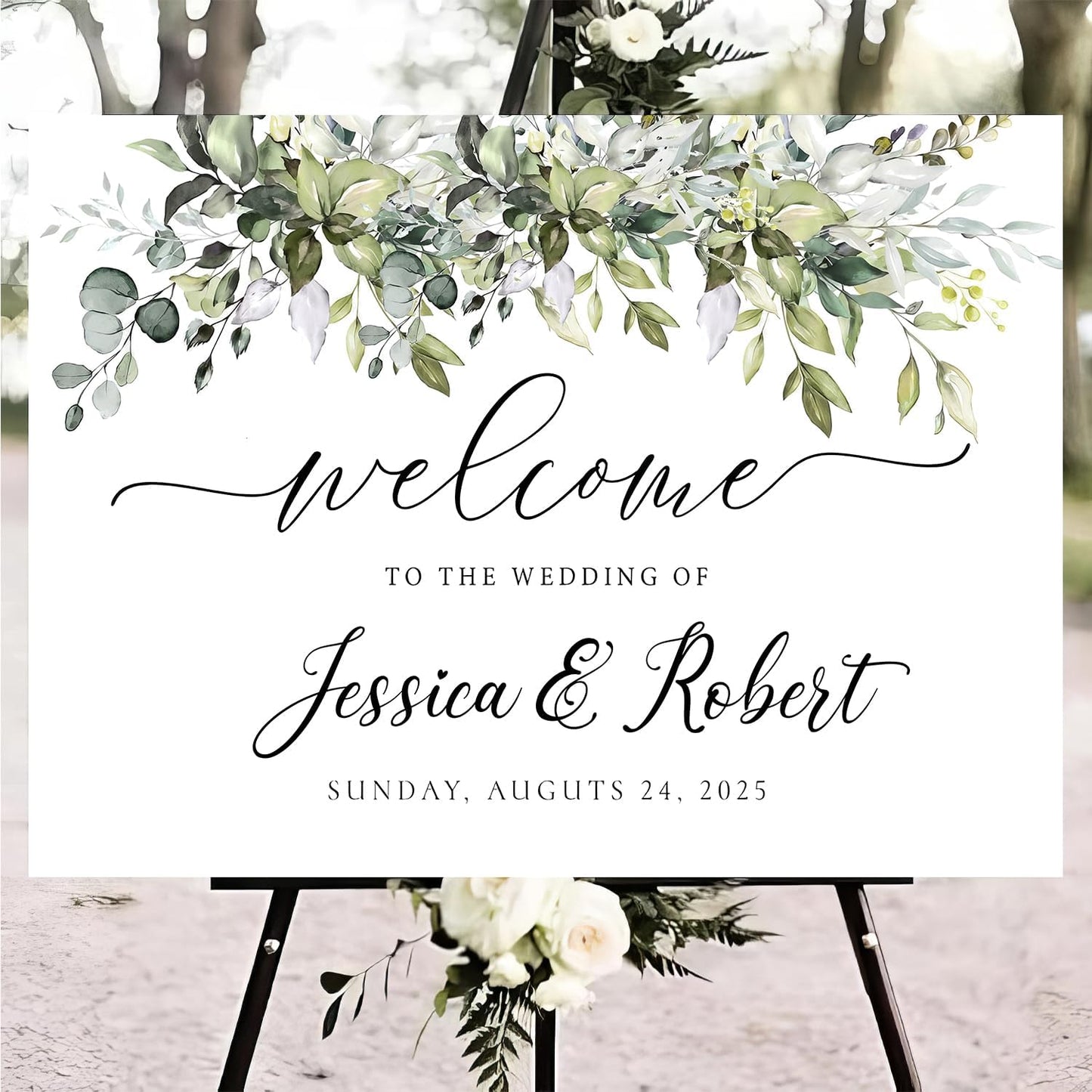Personalized Wedding Welcome Sign, Welcome To Our Wedding Sign, Custom Design, Greenery Wedding Welcome Sign, Welcome To Our Wedding Sign, Wedding Rehearsal Sign, Greenery, Eucalyptus, Herbal,