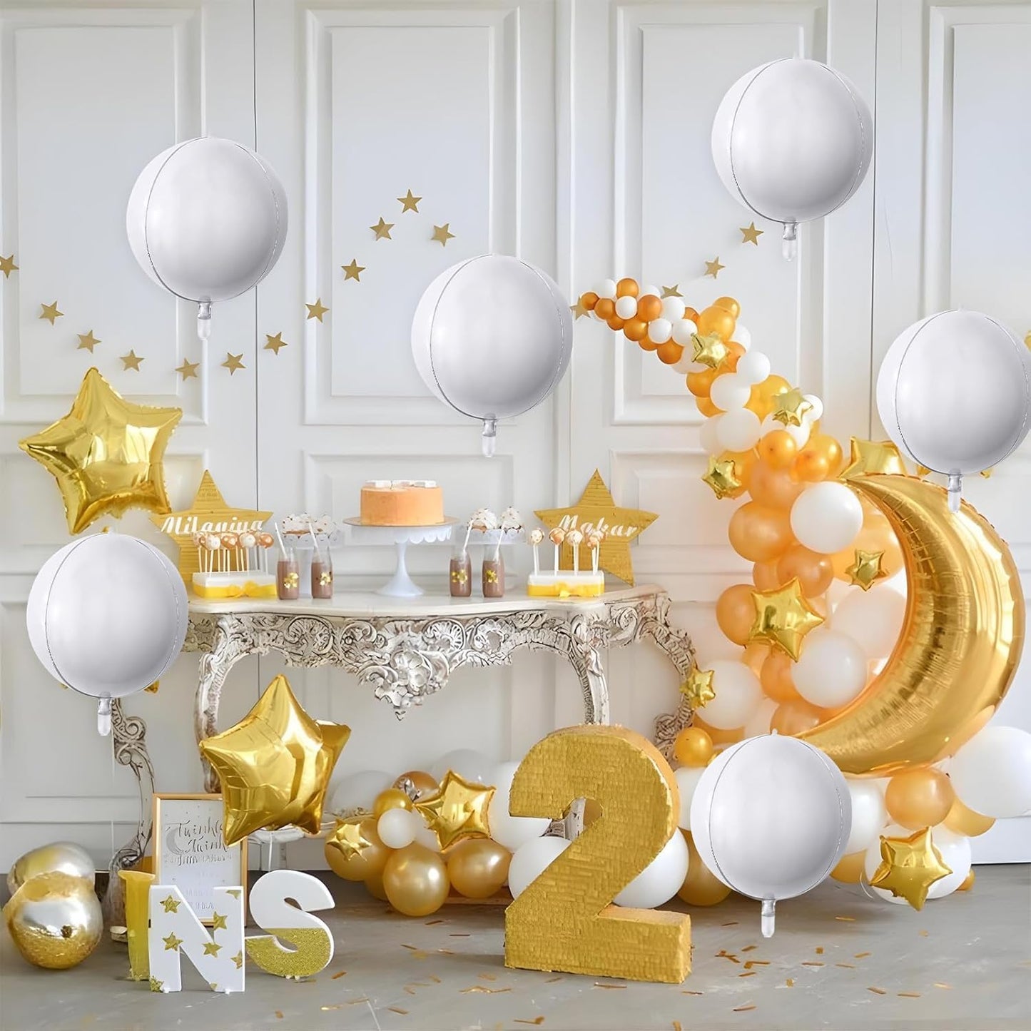 6Pcs White Round Foil Balloons,Giant 4D Round Ball Balloons,22 Inch Metallic White Balloon for Birthday Wedding Graduation Prom Party Decorations