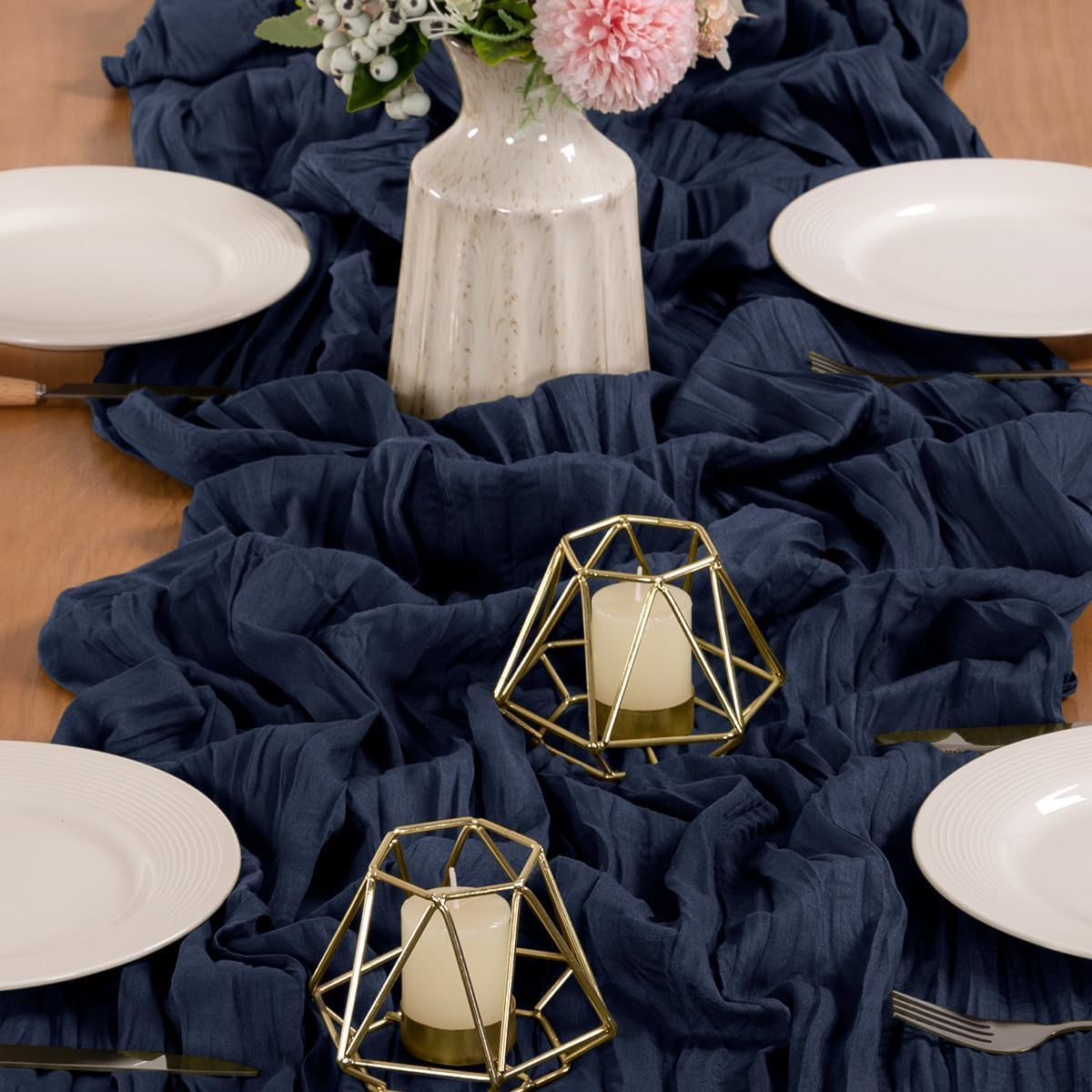MLMW 6 Pack Navy Blue Table Runner Cheesecloth Boho Gauze Rustic Cheese Cloth Table Runner 160 inch Sheer 13.3ft for Graduation Wedding Party Baby Bridal Shower Birthday