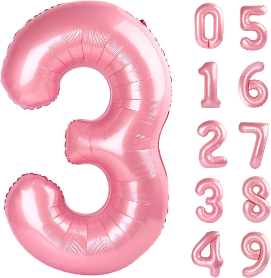 Light Pink 3 Number Balloon, 40 Inch Jumbo Pearl Light Pink Helium Foil Number 0-9 for Girls, Self Inflating 3rd Birthday Balloon for Girl Anniversary Graduation Princess Party Decorations Supplies