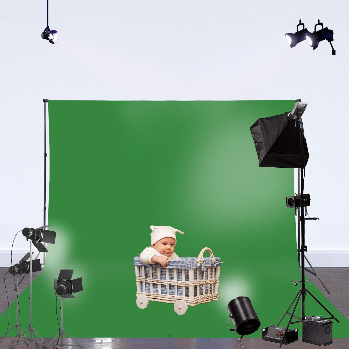 ISSUNTEX 6X9 ft Background Muslin Backdrop, Photo Studio, Collapsible High Density Screen for Video Photography and Television-Blue/Green