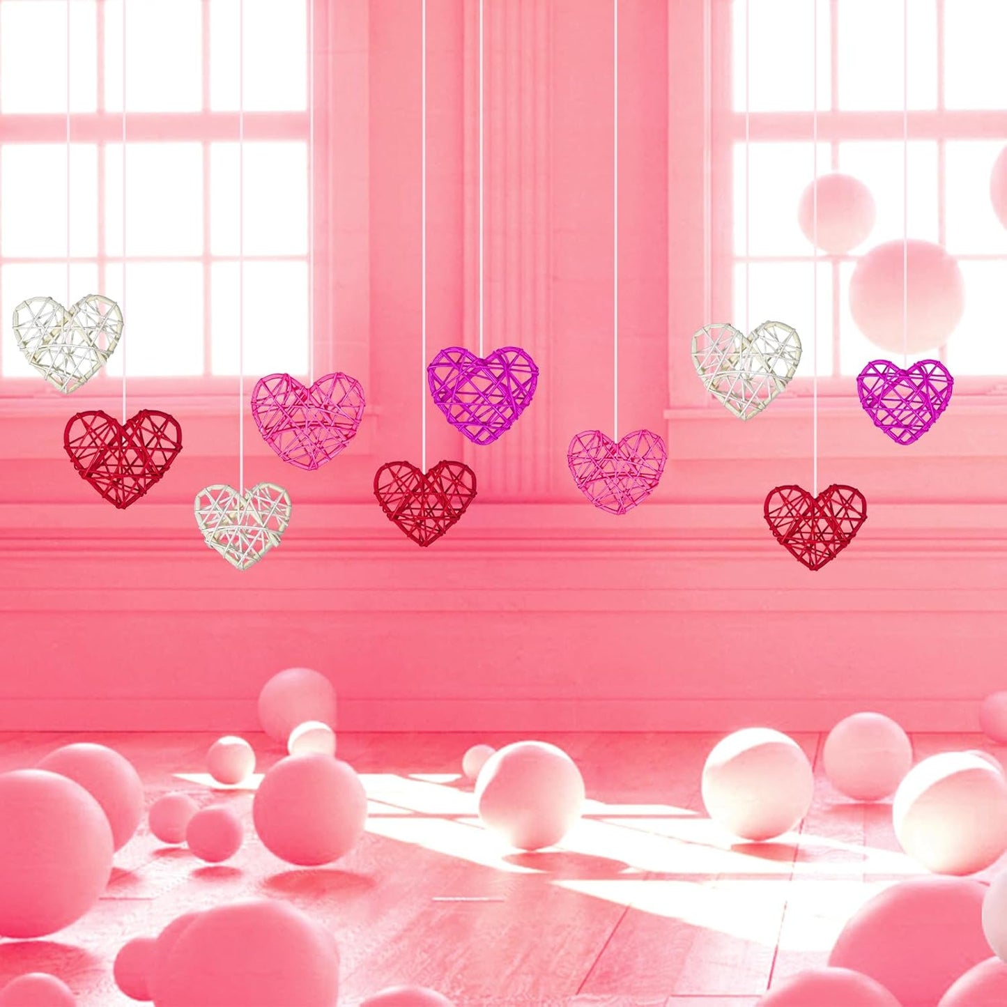 36pcs Valentine's Day Rattan Balls Heart Balls Decoration for Home Decoration Valentine's Day