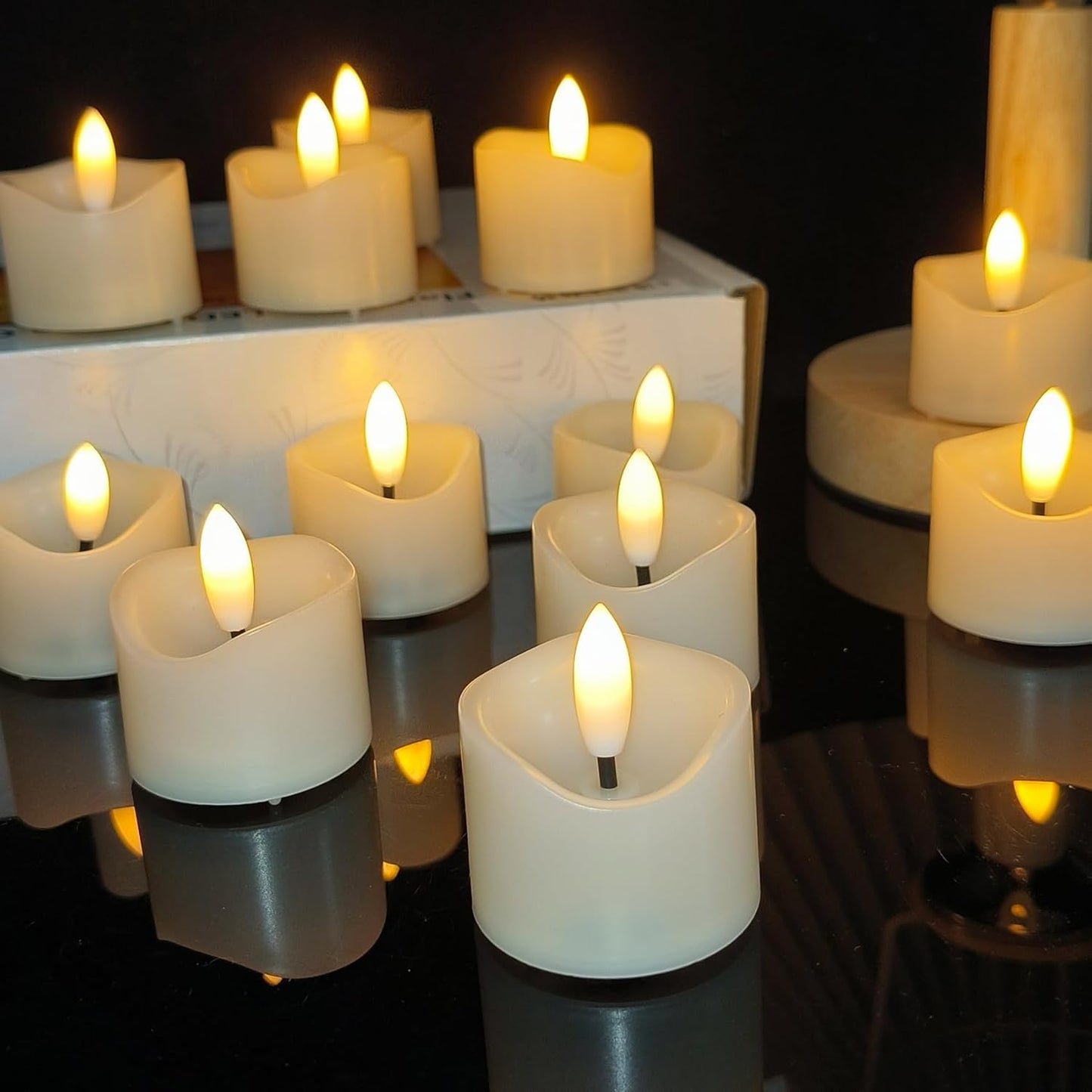 36 Pack Battery Operated Votive Candles 1.5 x 1.67 inches Flameless Votive Tealights Black Wick Tea Lights LED Electric Fake Candles Realistic for Wedding Christmas Thanksgiving Party Decoration