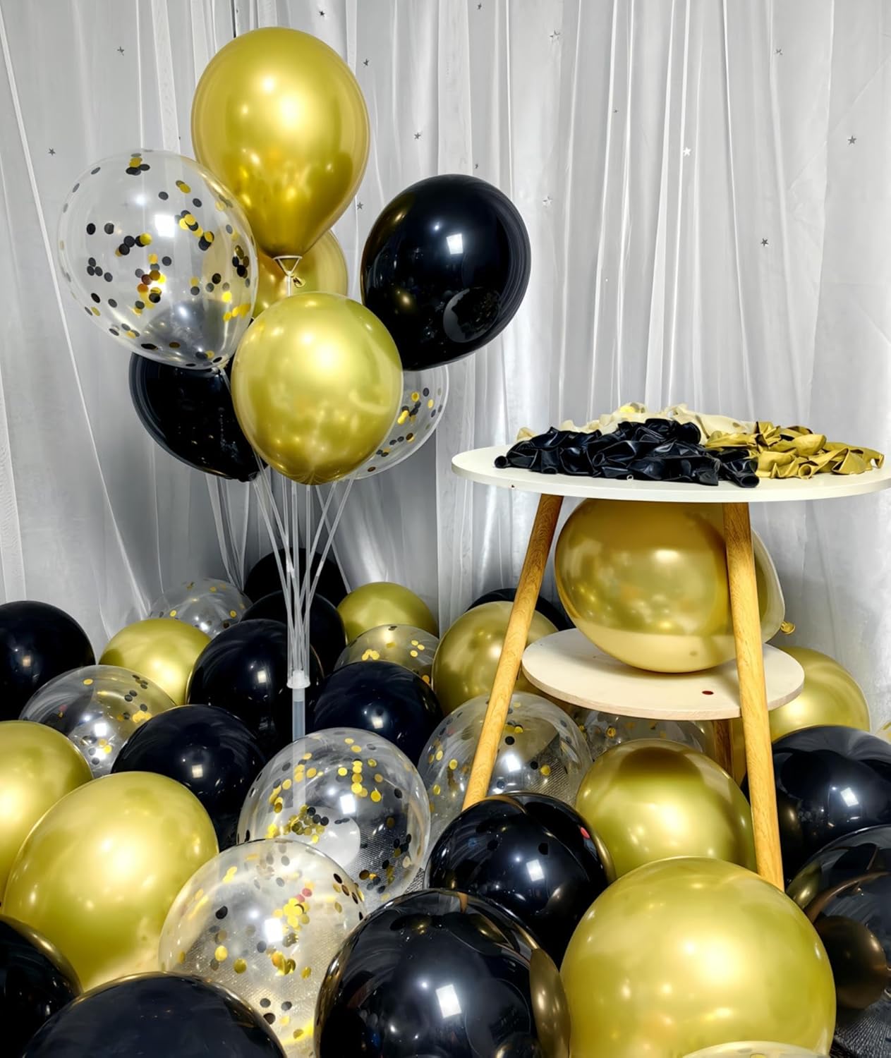 300 Pack Black and Gold Balloons 12 Inch Black Gold Confetti Balloon for Various Party Events Decorations