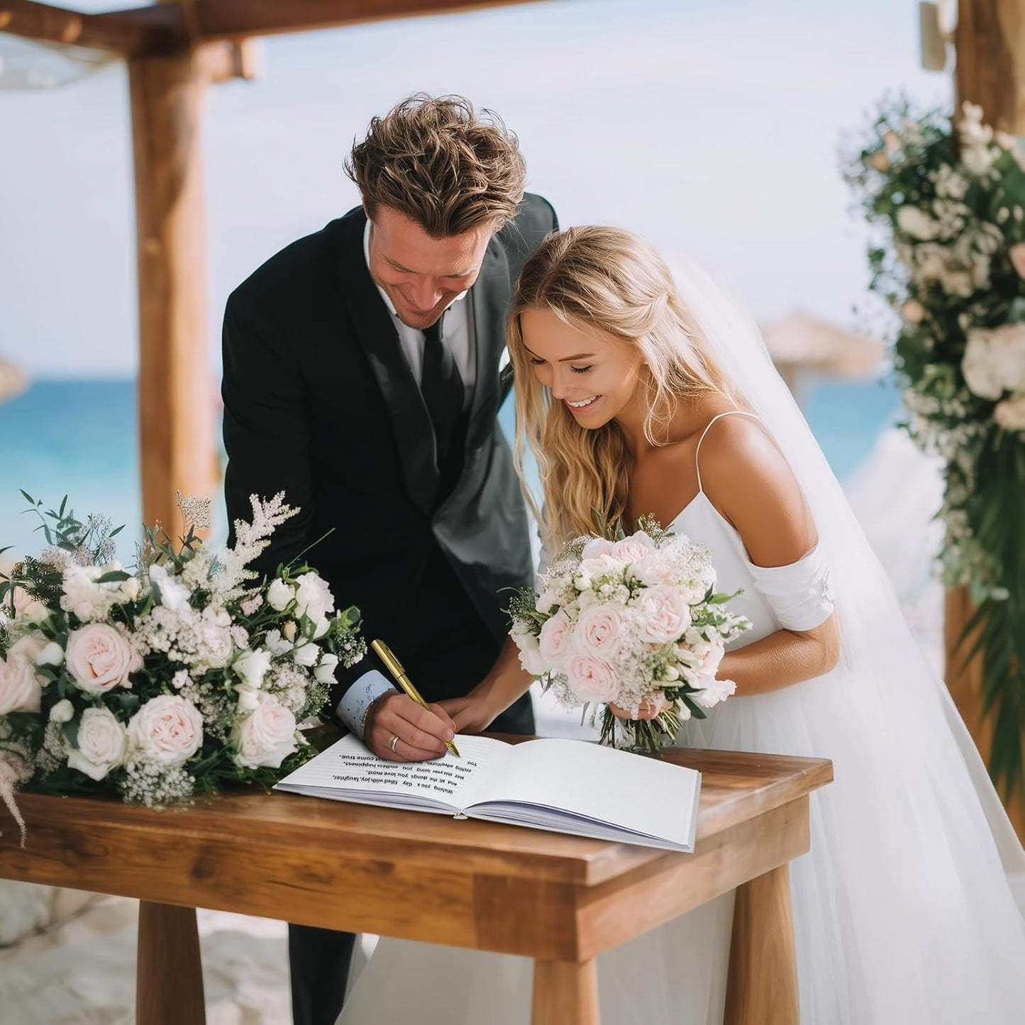 FREXISYN Wedding Flower Guest Book 9x7'' - Personalized Photo Guestbook with Pens for Reception, Baby Shower & Birthday [hardcover]