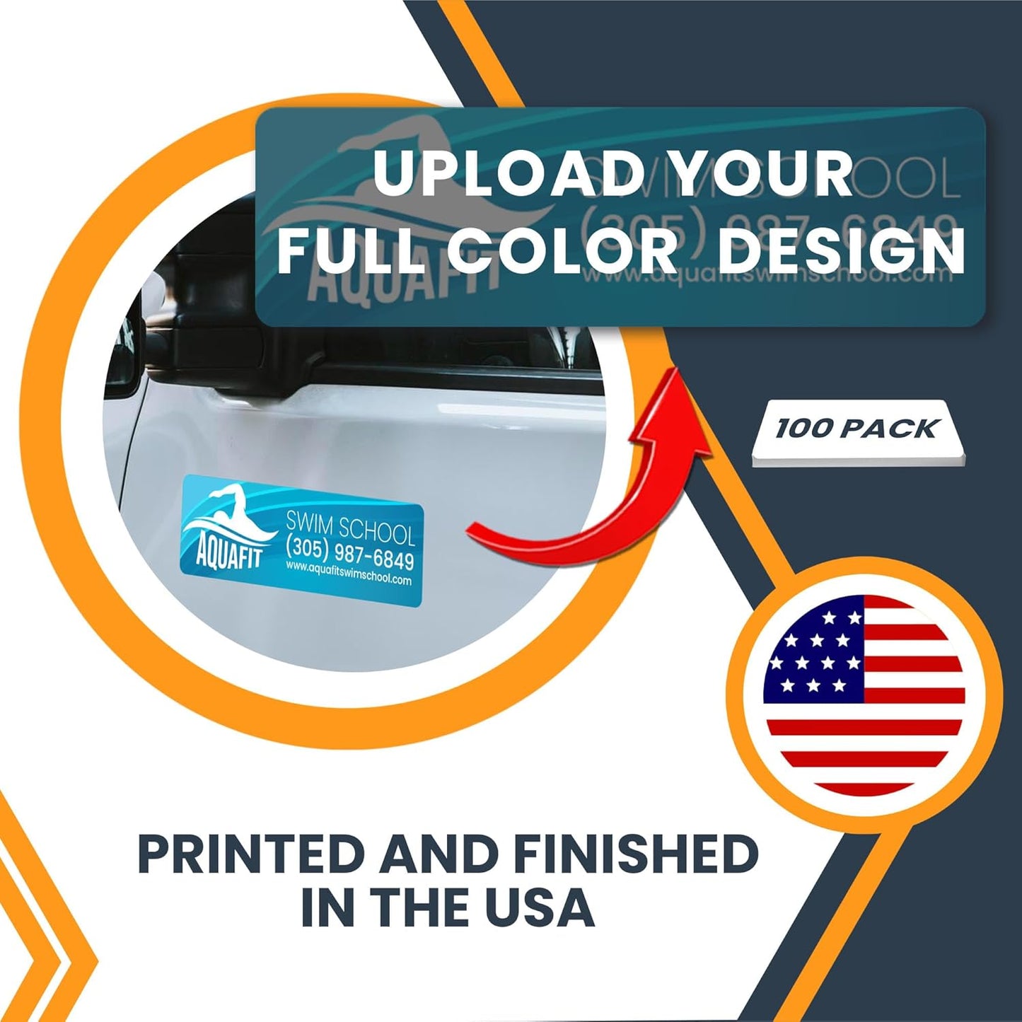 Magnet Me Up Custom 10x3 Inch Rectangle Magnet, 100 Pack, Customizable for Businesses, Personal Use, Choose Your Text, Upload Image, Magnetic Vinyl for Car and Any Magnetic Surface, Crafted in USA