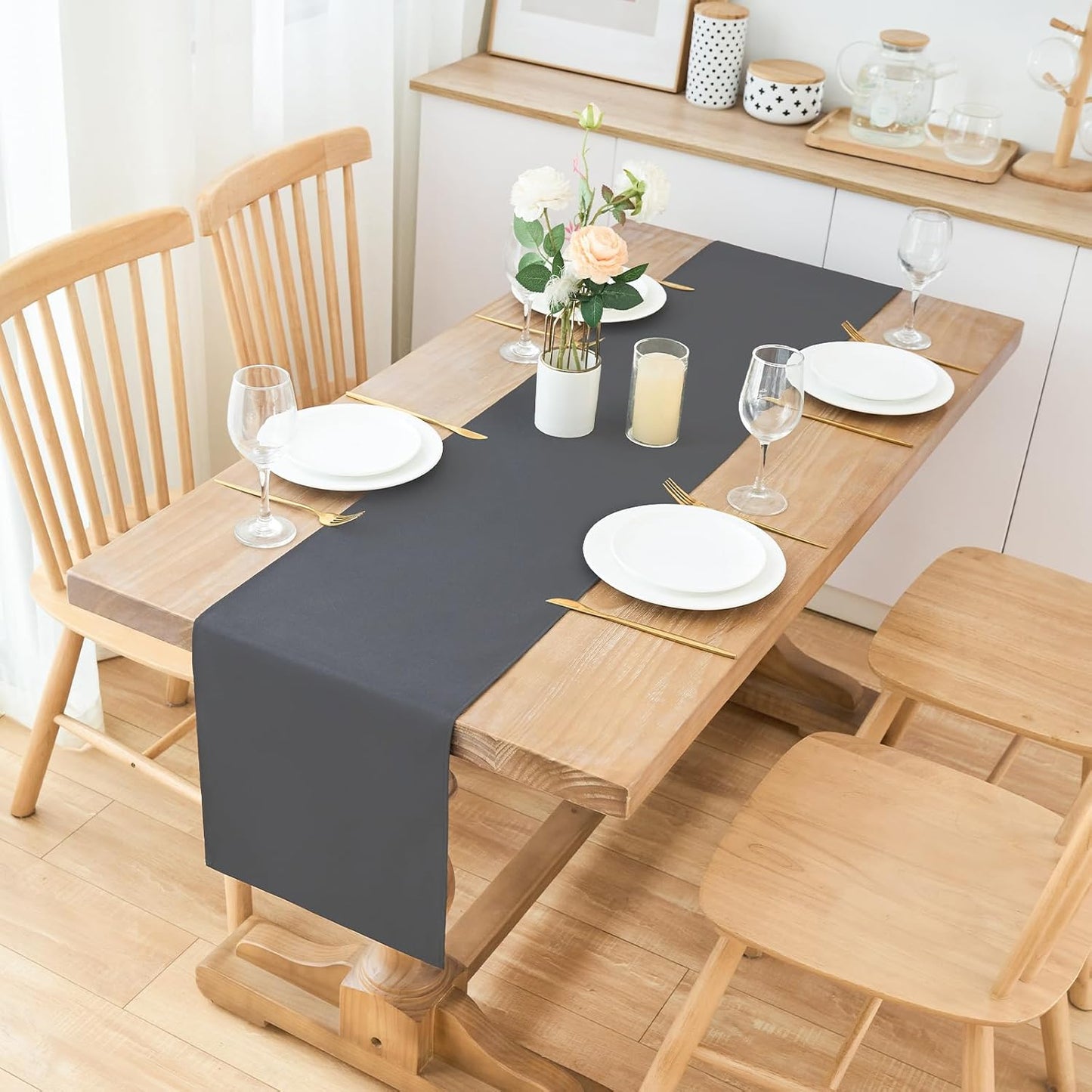 2 Pack Grey Long Table Runner 12 x 108 Inch Solid Color Farmhouse Runners Coffee Table Dresser for Daily Party Home Decoration