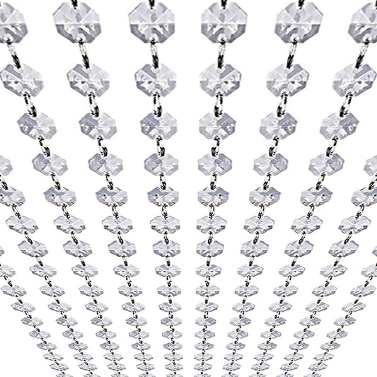 Crystal Garland Strands - Hanging Chandelier Gem Bead Chain - 14mm Clear Octagon Prism Diamond String Decorations for Wedding Party Manzanita Centerpiece Christmas Tree (Acrylic, 33 Feet)