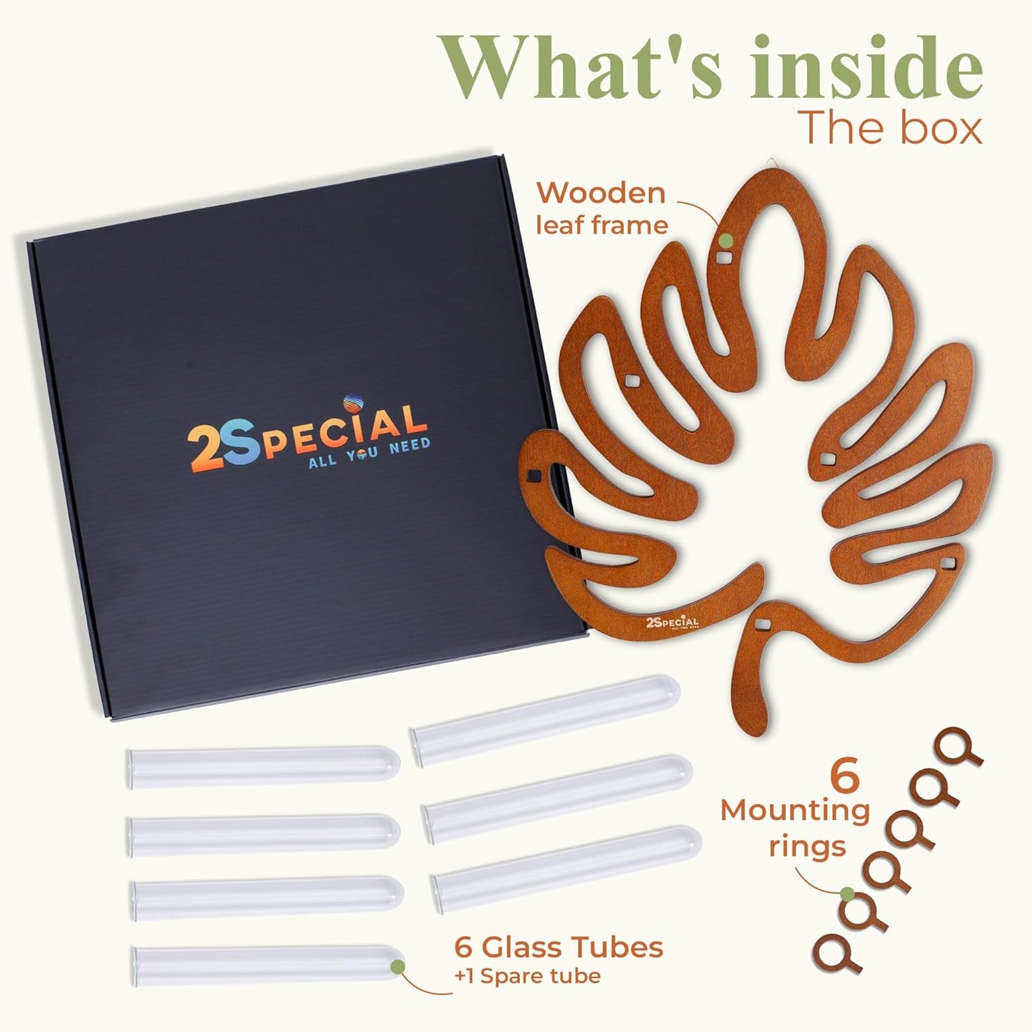 2Special Propagation Stations | Hanging Propagation Station and Wall Planters for Indoor Plants | Wooden Wall Vase, 6+1 Glass Propagation Vases for Plants | Leaf Shape Plant Propagation Station