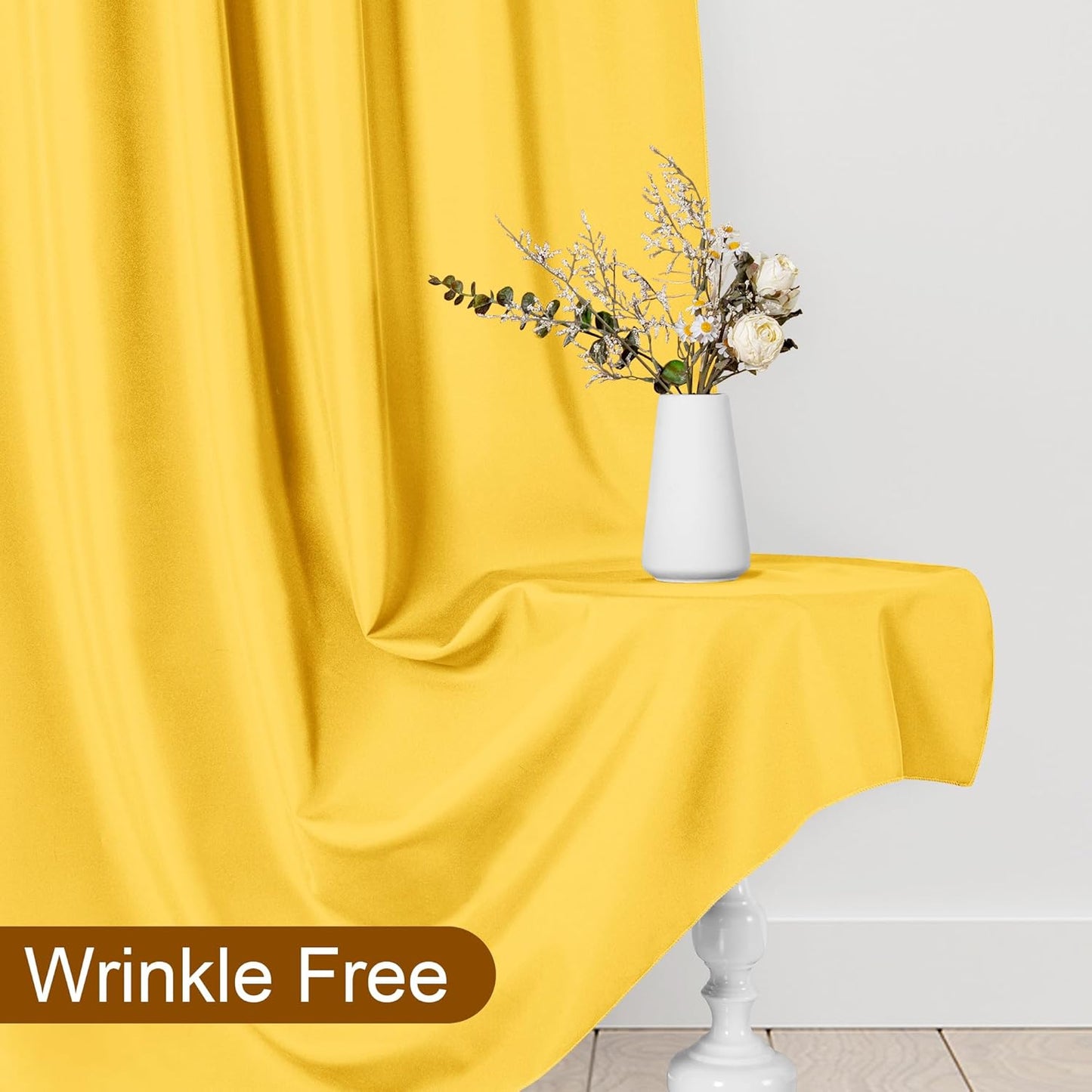 DWCN 10x7 FT Backdrop Curtains for Parties, Photography Backdrop Drapes with Rod Pockets for Wedding Decorations Stage Birthday Family Gatherings, 2 Panels 5ft x 7ft, Yellow