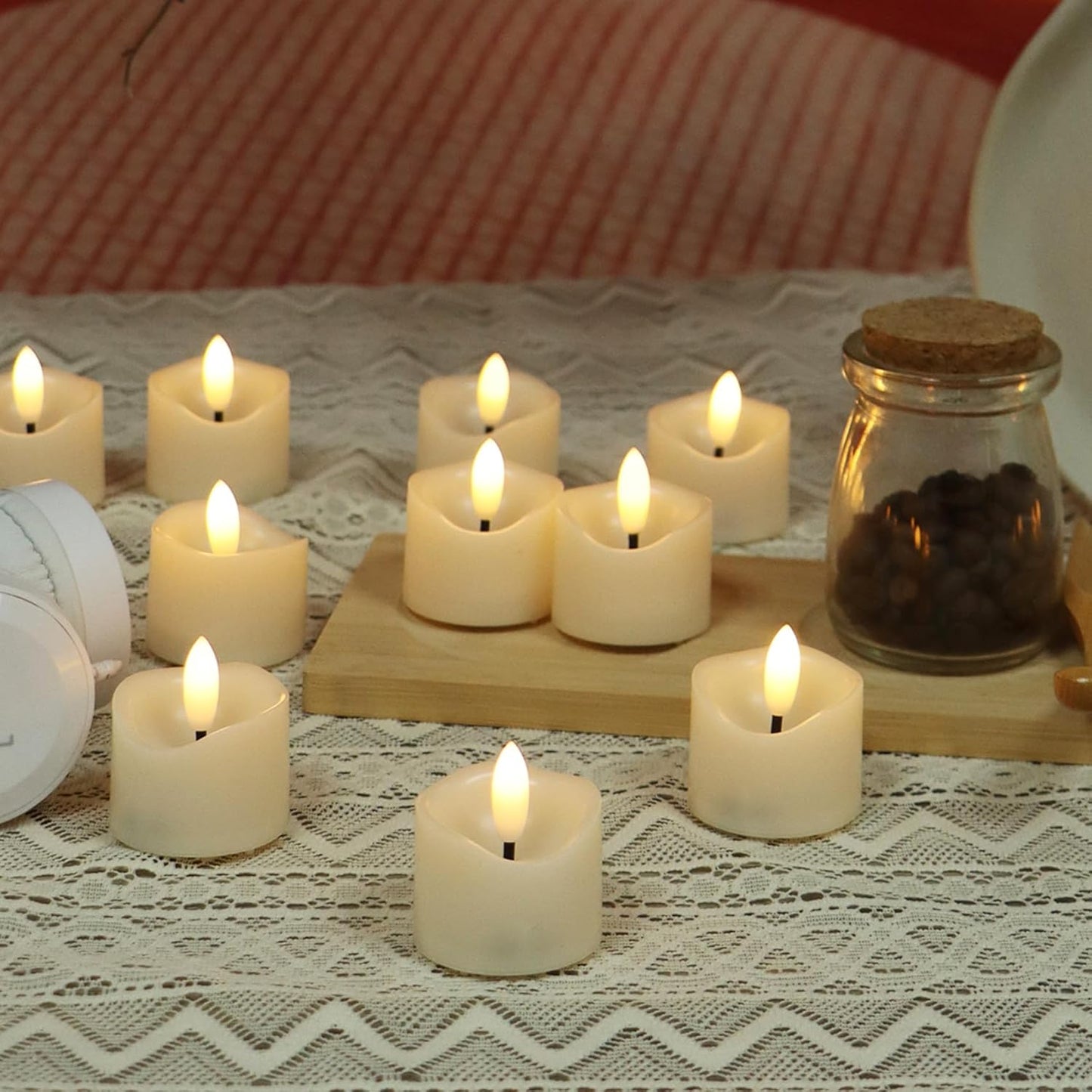 48 Pack Battery Operated Votive Candles 1.5 x 1.67 inches Flameless Votive Tealights Black Wick Tea Lights LED Electric Fake Candles Realistic for Wedding Christmas Thanksgiving Party Decoration