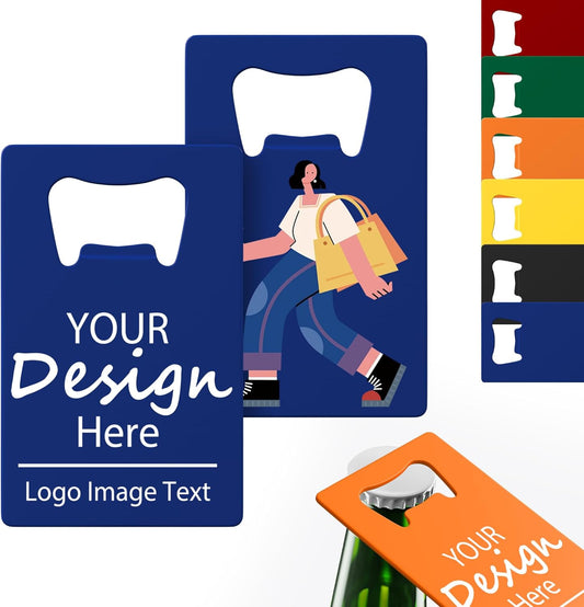 4-100 Pcs Personalized Bottle Opener, Custom Stainless Steel Credit Card Bottle Opener, Full Color Print for 6 Color, Design Your Text Logo for Bar, Wedding, Anniversaries, Party (Blue)