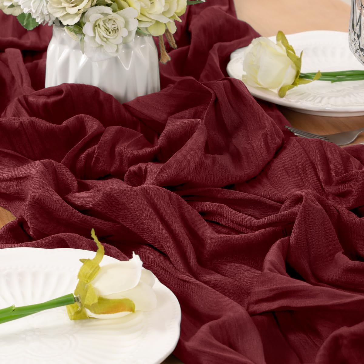 Burgundy Table Runner Cheesecloth Table Runner 10FT Farmhouse Table Runners 120 Inches Fall Table Decor Dining Room Centerpiece Wedding Boho Baby Shower Birthday