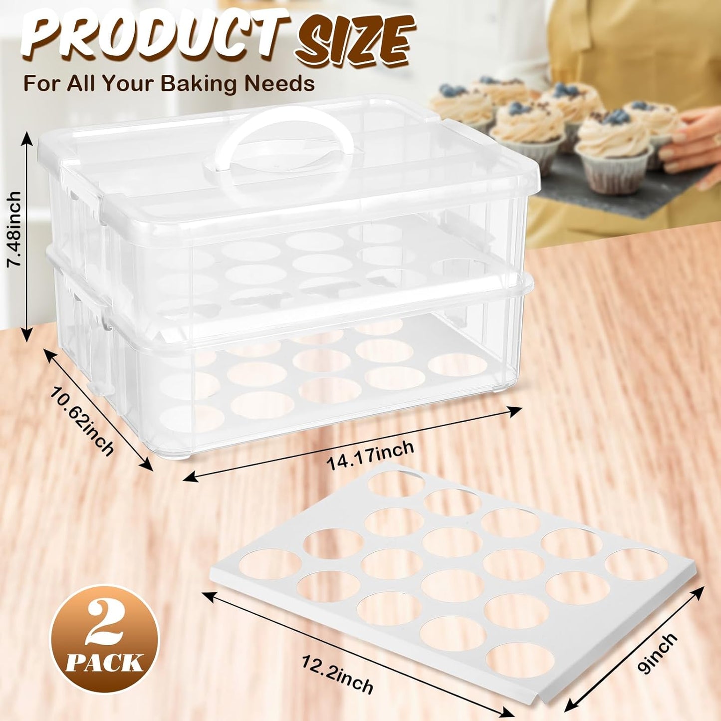 36 Cupcakes Carrier 2-layer for Cake Container Cupcake Holder with Lid and Handle Detachable Dessert Dessert Small Snack for Party Storage Container