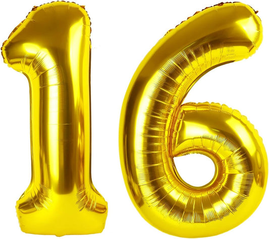 Gold 40 Inch Mylar Foil Number 16 61 Balloon, Birthday Digital Balloons for 16 Boy Girl Party Decorations Supplies, Big Helium Balloon Numbers for 16 61 Men Women Anniversary