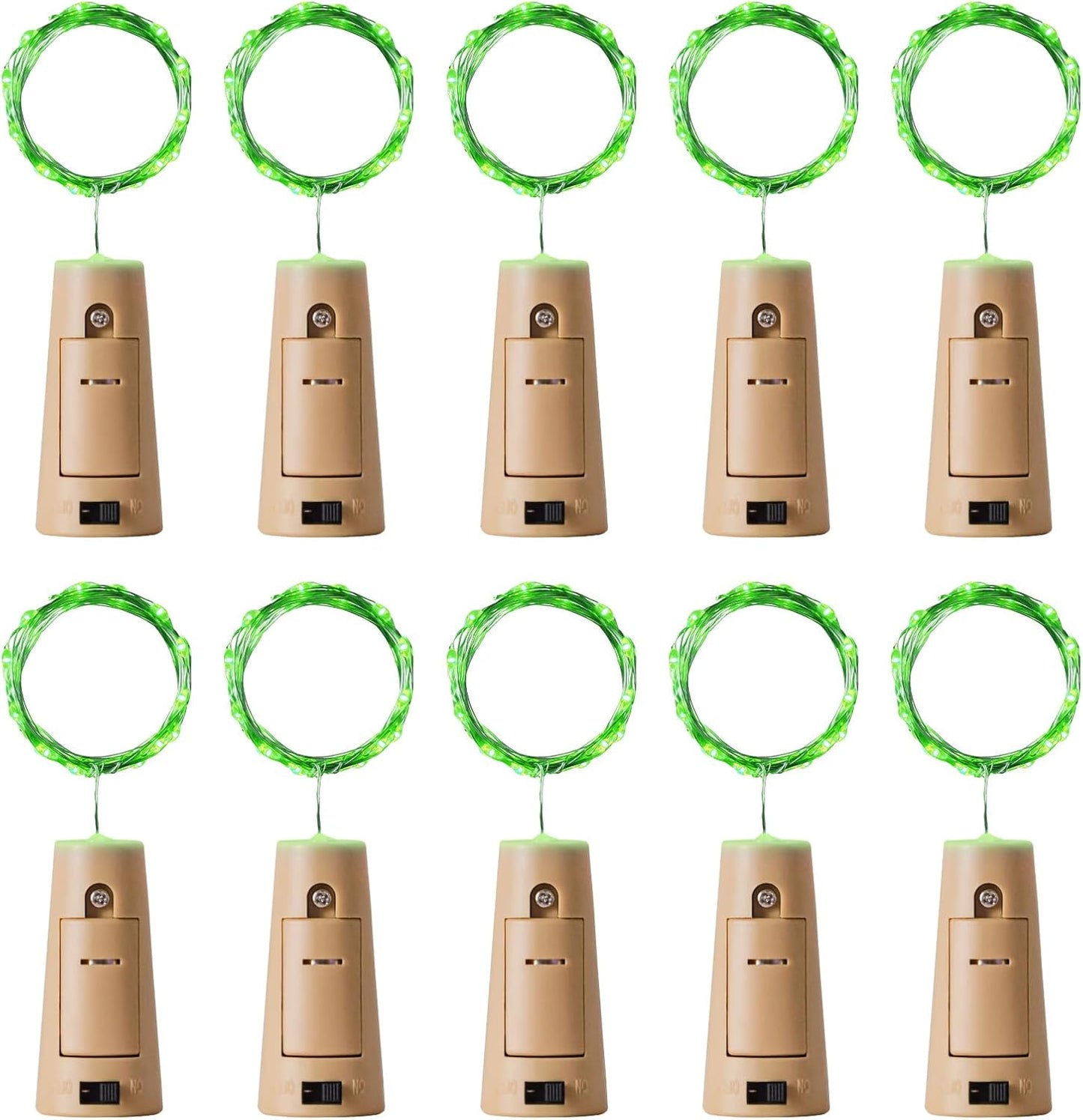 Aluan Wine Bottle Lights with Cork, 20 LED 10 Pack Fairy String Lights Waterproof Battery Operated Mini LED Cork Lamp for Liquor Bottles Jar Party Wedding Christmas Festival Bar Decoration, Green