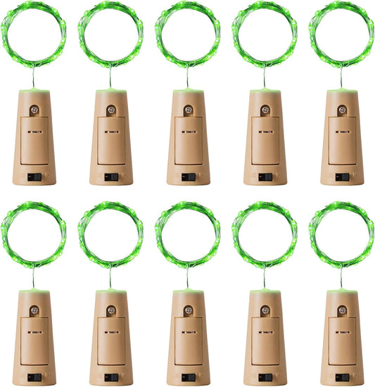 Aluan Wine Bottle Lights with Cork, 20 LED 10 Pack Fairy String Lights Waterproof Battery Operated Mini LED Cork Lamp for Liquor Bottles Jar Party Wedding Christmas Festival Bar Decoration, Green
