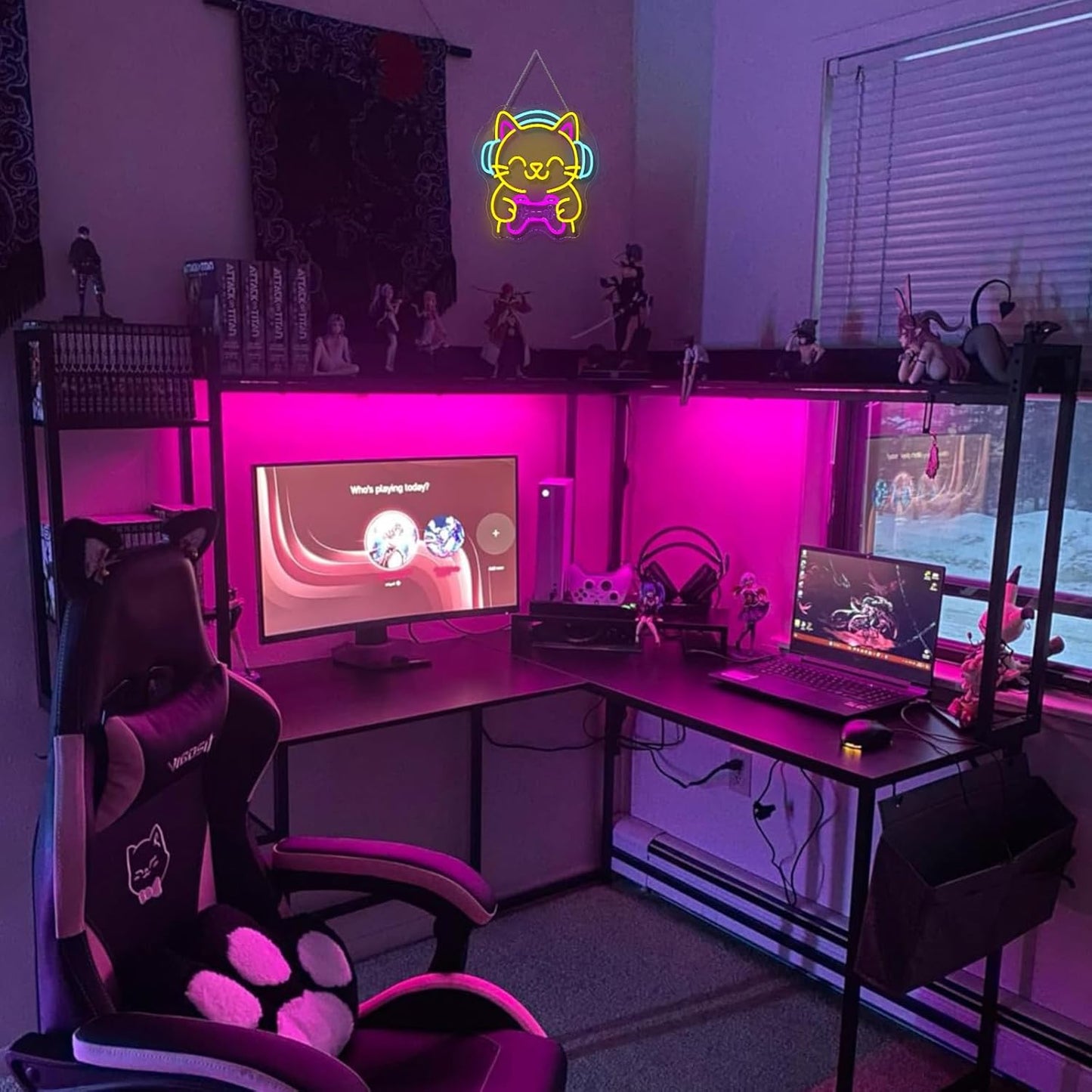 Ineonlife Game Cat Neon Sign for Wall Decor Light Up Cute Animal Led Signs for game room Acrylic Art Decor for home bar bedroom cafe man cave Decorations 12.99x12.6 inch USB POWER