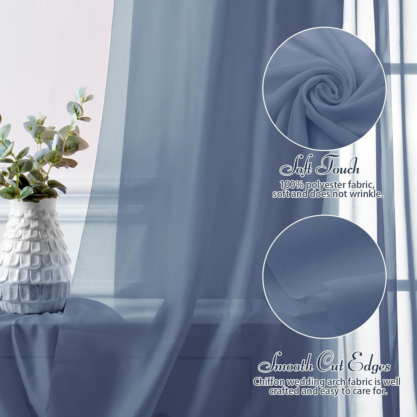 SiinvdaBZX 2 Panels Wedding Arch Draping Fabric 30" x 20Ft Dusty Blue Sheer Chiffon Fabric Outdoor Extra Long Decorative Drapery Fabric for Party Ceremony Ceiling Curtain Backdrop