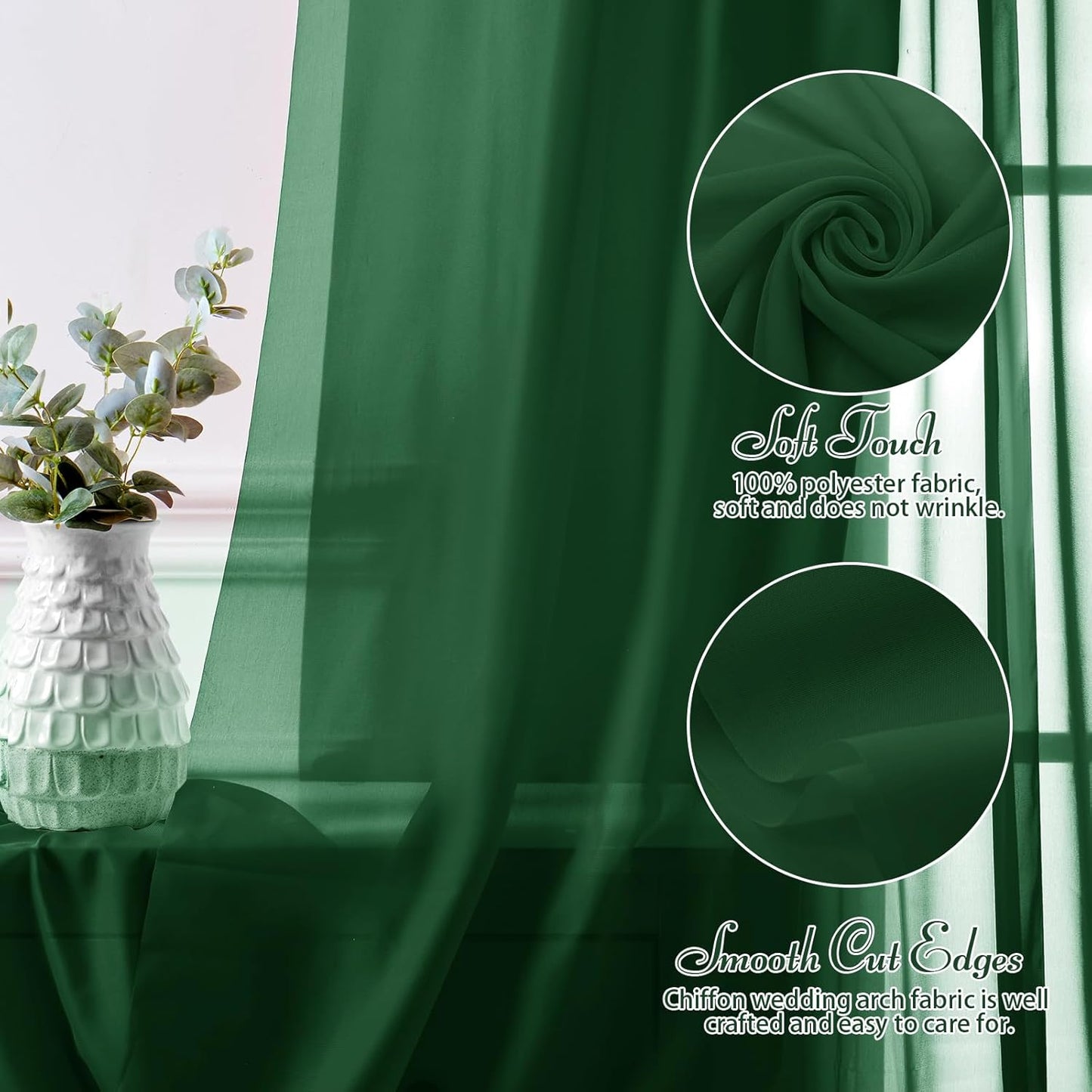 SiinvdaBZX 2 Panels Wedding Arch Draping Fabric 30" x 240" Emerald Green Polyester Chiffon Fabric for Multiple Occasions