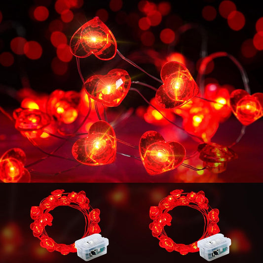 Fairy Lights 7Ft 20 LED Twinkle String Lights Battery Operated Waterproof Firefly Starry for Mason Jar Party Wedding Christmas Valentines Day (Red, 2)