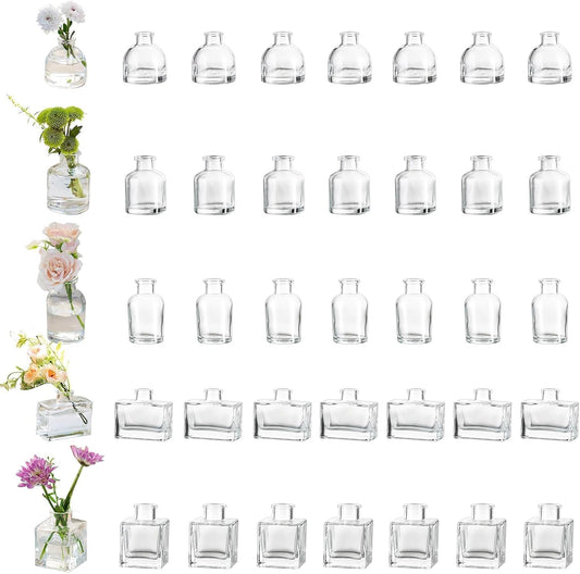 Glasseam Mini Bud Vases in Bulk 40: Clear Small Flower Vases for Centerpieces Cute Tiny Glass Vase for Flowers Modern Decorative Wedding Table Centerpiece for Dining Room Decor