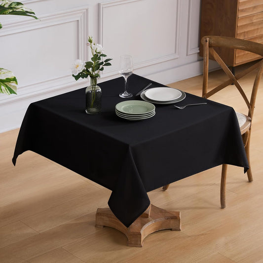 VidaFete Square Tablecloth 52 x 52 Inch Tablecloths Stain Wrinkle Resistant Polyester Dining Table Cover for Kitchen Dinning Party Wedding Rectangular Tabletop Buffet Decoration(Black)