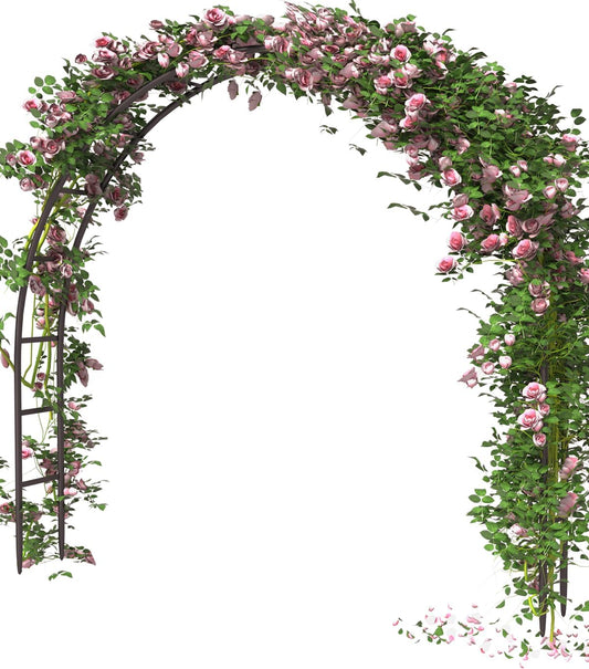 Queension Metal Arch Backdrop Stand 7Ft Wide 7.7Ft High, Wedding Arch Frame for Wedding Decorations, Balloon Arch Stand with Base for Ceremony, Outdoor Garden Arch Trellis for Climbing Plants, Black