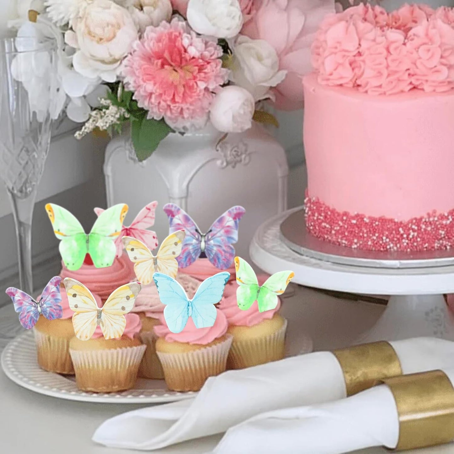 Ephlyn 40Pcs Edible Butterfly Cupcake Toppers 3D Butterfly Cake Picks Mixed Color Cake Decorations for Baby Shower Wedding Kids Birthday Party Supplies Light Multicolor