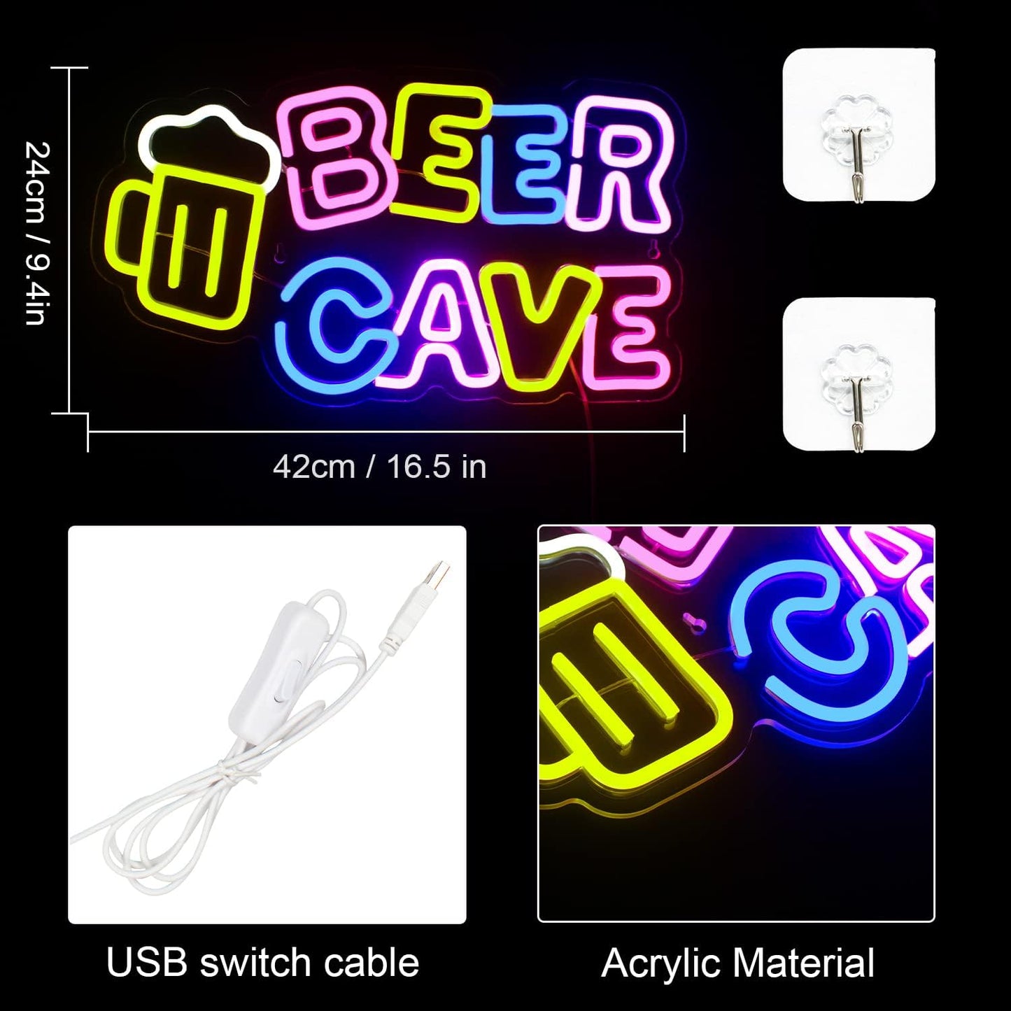 Lucunstar Beer Cave Neon Sign,Beer Sign,Neon Sign For Room,Bar Neon Light Signs,LED Neon Signs for Man Cave Pub Neon Bar Signs Neon Beer Lights for Wall,Beer Shop Room Decor Bar Hotel,Bar Signs