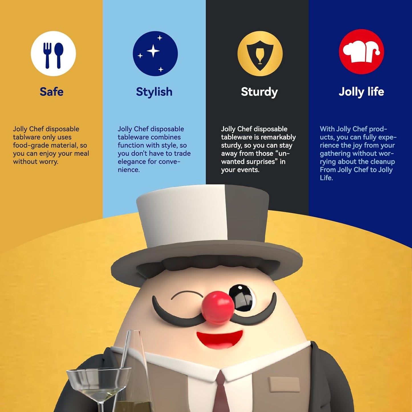 JOLLY CHEF 36 Pack 9 Oz Plastic Champagne Flutes, Gold Stemless Plastic Toasting Glasses| Shatterproof | Heavy Duty | Plastic Disposable Unbreakable Drinkware for Wedding, Birthday, Party