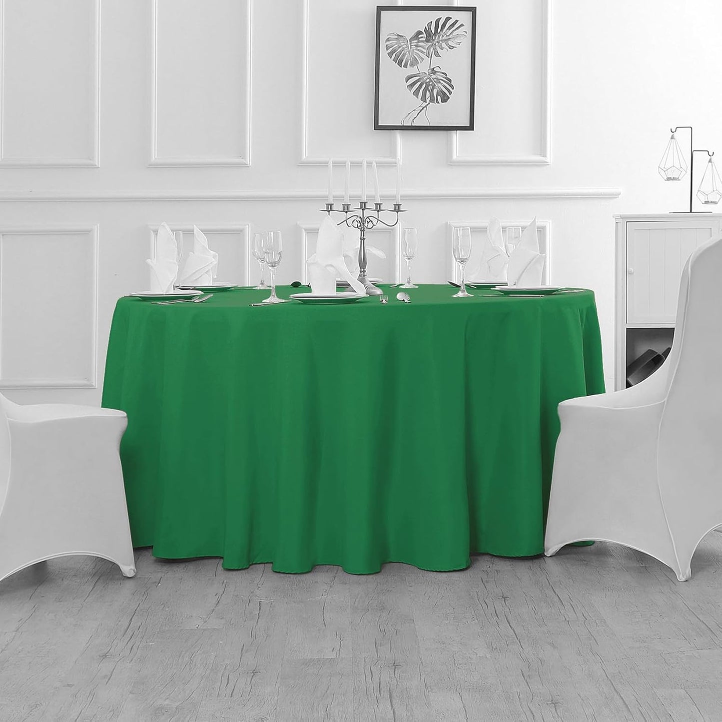 Fokitut 2 Pack Waterproof Round Tablecloth, 108 Inch, Stain Resistant and Wrinkle Polyester Table Cloth, Fabric Table Cover for Kitchen Dining, Wedding, Party, Holiday Dinner-Emerald