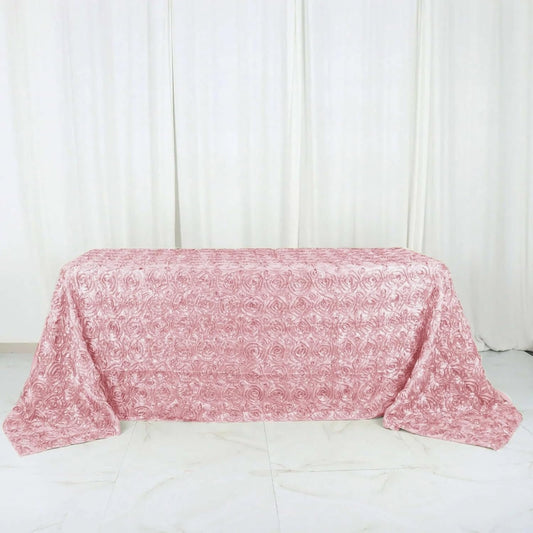 Efavormart 90"x132" Wholesale Rectangle Table Cover Blush Grandiose Rosette 3D Satin Tablecloth for Wedding Party Event