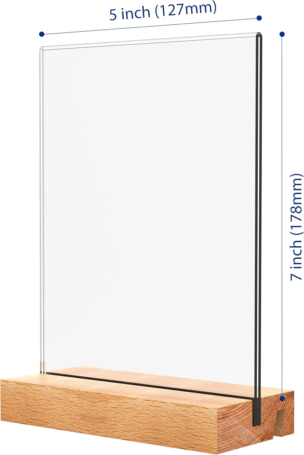 5x7 Inch Acrylic Sign Holder with Wood Base Vertical and Slant Displays(6 Pack 5*7")