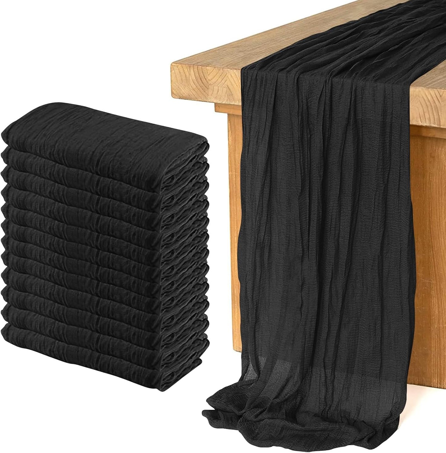 12 Pack Cheesecloth Table Runner 10Ft Christmas Gauze Boho Table Runners for Wedding Decor Bridal Shower Decorations Baby Shower Party(35" x 120")(Black)