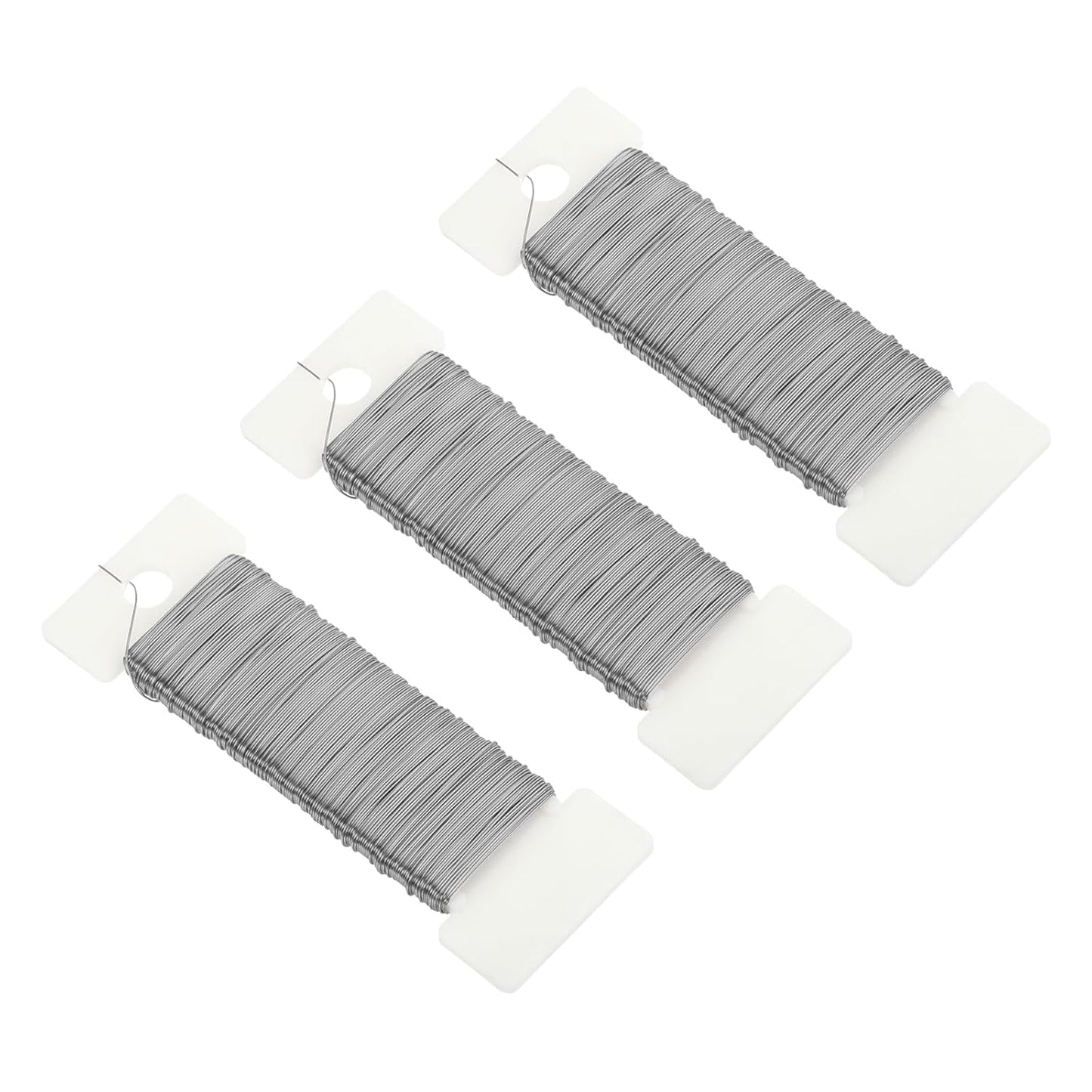 MECCANIXITY 114 Yards/345 Feet 27 Gauge Metal Floral Wire Silver Tone Flexible Paddle Thin Floral Wires for Craft, Christmas Wreath, Flower Arrangement, Wedding, Total 3 Roll