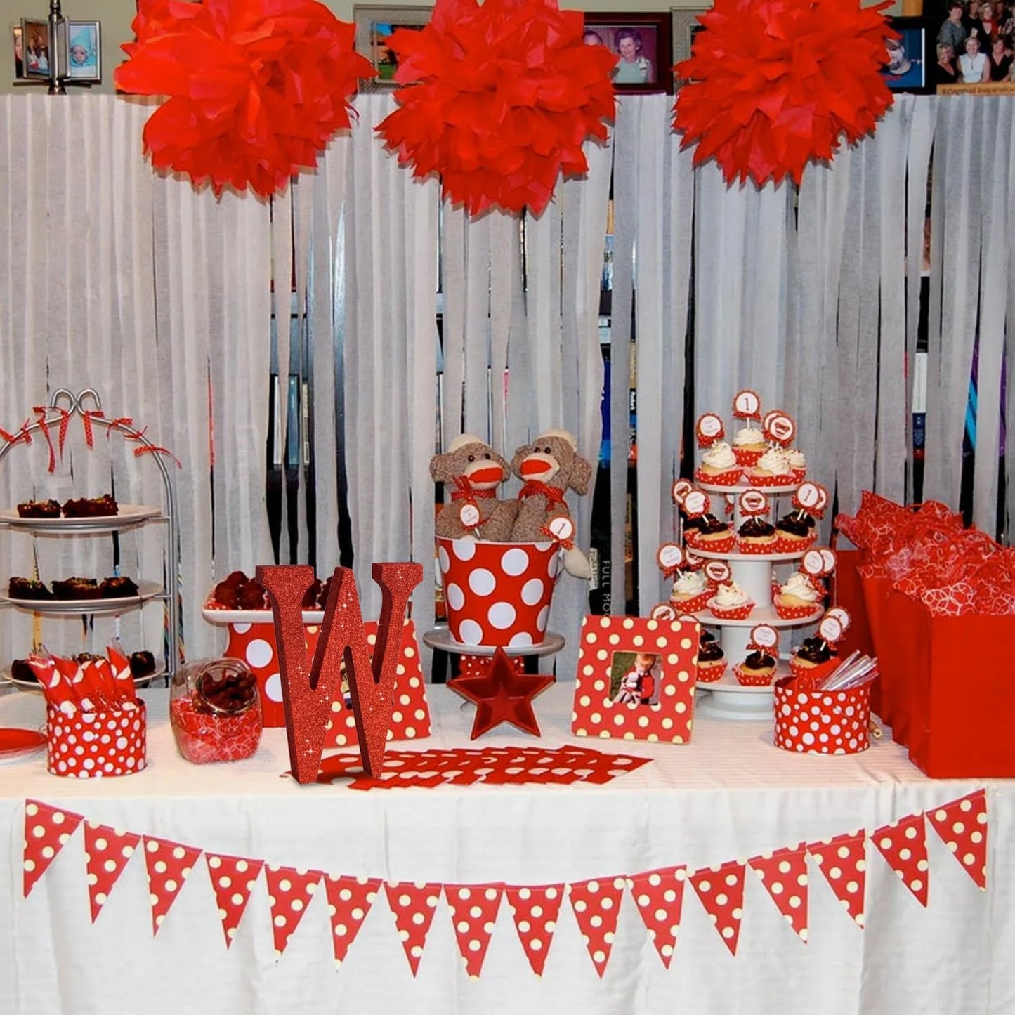 TONIFUL 8 Inch Red Glitter Letter W Table Centerpiece A-Z Red Birthday Party Decorations,Red Alphabet W for Birthday,Chrismas,Graduation,Bridal Shower,Wedding,Anniversary Party Supplies