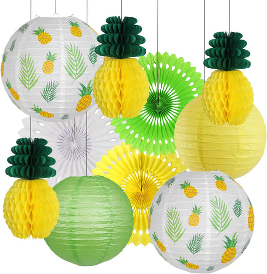 Pineapple Party Decorations Hanging Paper Lanterns Pineapple Honeycomb Tissue Paper Fans for Hawaiian Tropical Birthday Luau Party Decorations Summer Decor (Yellow)