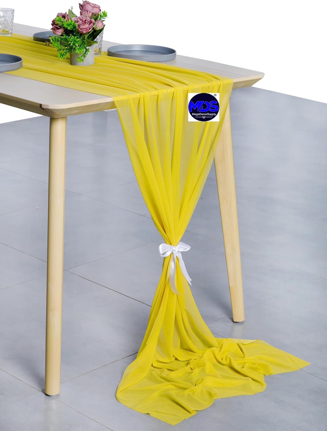 MDS Halloween Chiffon Table Runner - 25 Pack, 29 x 170 Inches, 14ft Each - Sheer Spooky Table Runners for Haunted House Parties, Trick-or-Treat Tables, Witchy Décor, Wedding & Events - Yellow