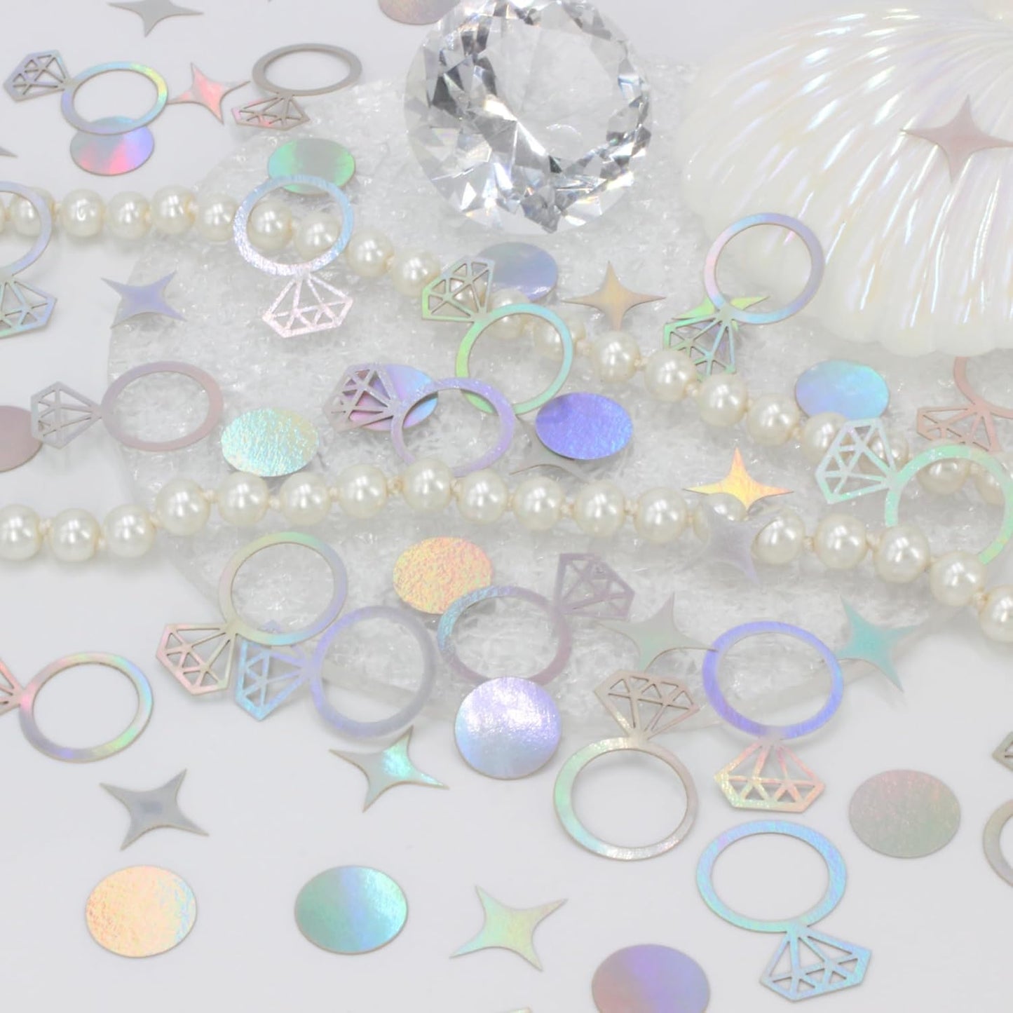 300 PCS Iridescent Bachelorette Confetti, Engagement Confetti Wedding Shower Table Decorations, Ring Table Scatters for Bridal Shower Decorations