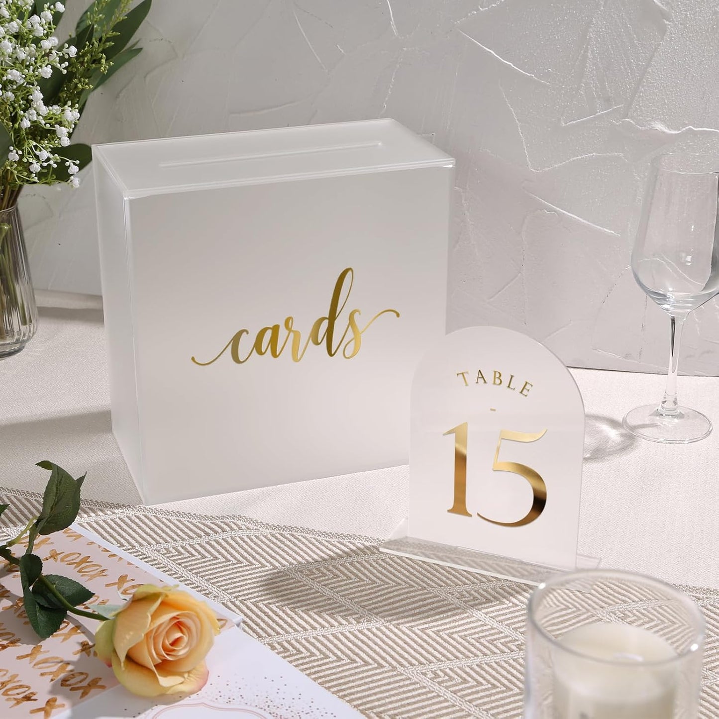 UNIQOOO Frosted Arch Wedding Table Numbers 1-20, Gold Foil Printed 5x7 Acrylic Display Signs and Holders, Pack of 20, Perfect for Centerpiece, Reception, Decoration, Party, Anniversary, Event