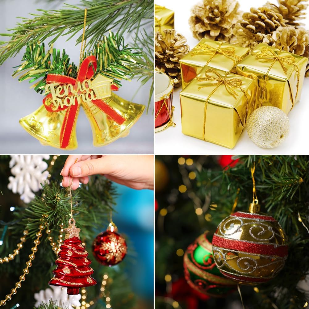 Tenn Well Metallic Gold Twine, 328 Feet 1mm Christmas Gold String Ribbon for Gift Wrapping, Christmas Ornaments, Holiday Decorations, DIY Crafts