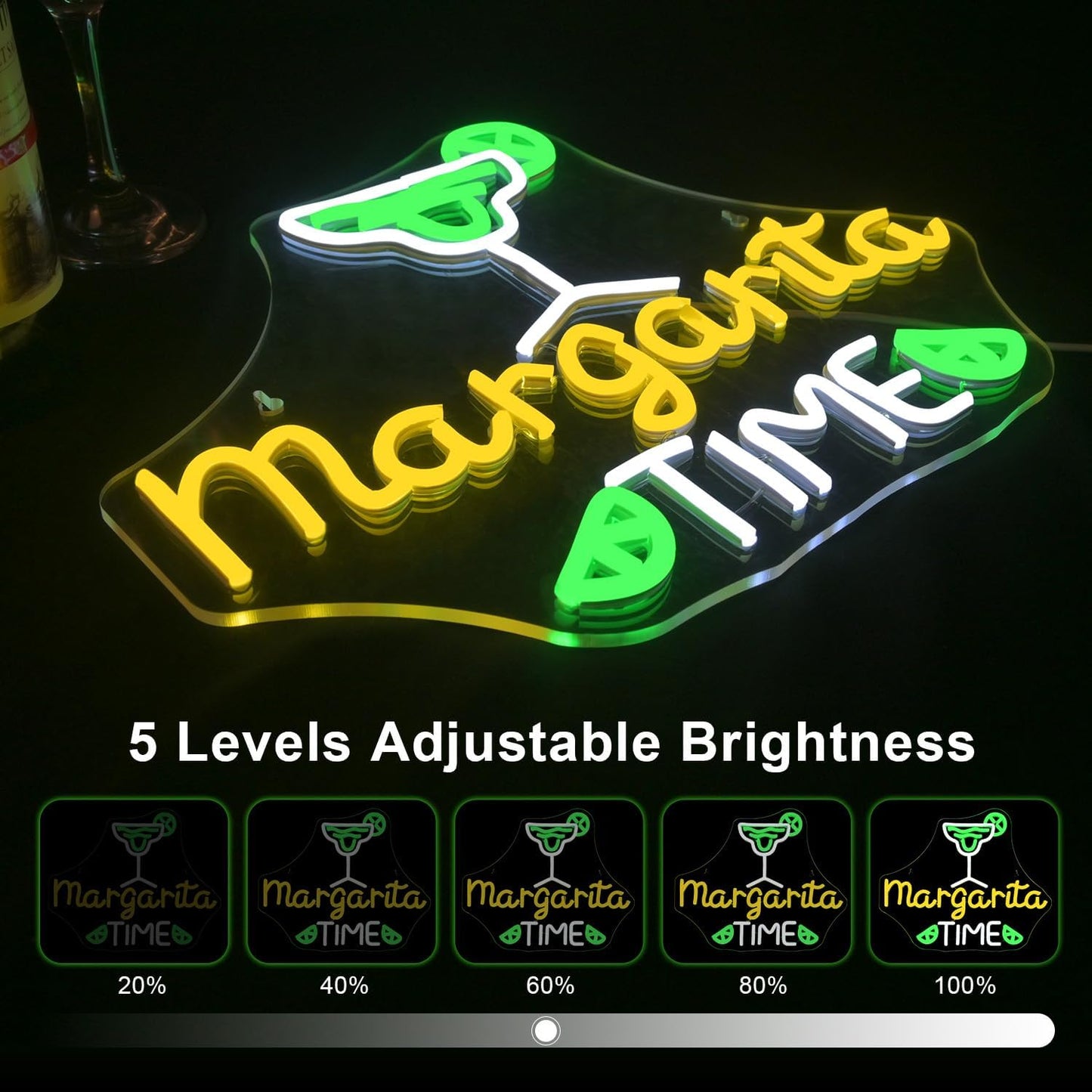 Lucunstar Margarita Time Neon Sign for Wall Decor, Margarita Led Signs, USB Dimmable Neon Lights for Beer Bar Kitchen Restaurant Home Pub Party Man Cave Club Shops Hotel Store Business Gift