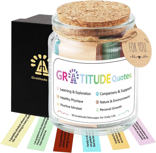 Gratitude Quotes Jar with 90 Colorful Notes, Daily Gratitude Affirmations for Thankfulness, Thanksgiving Thank You Gifts, Graduation Fathers Gifts for Dad Father Man Women Female Friends