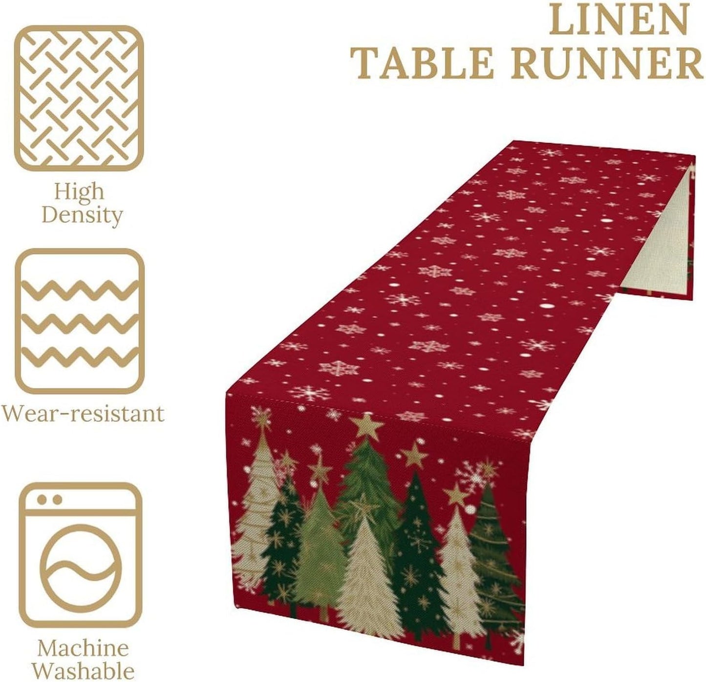 Merry Christmas Table Runner,Red Christmas Tree Snowflake Winter Seasonal Table Cloth Kitchen Dining Table Decoration for Home Party Decor 13x90 Inch