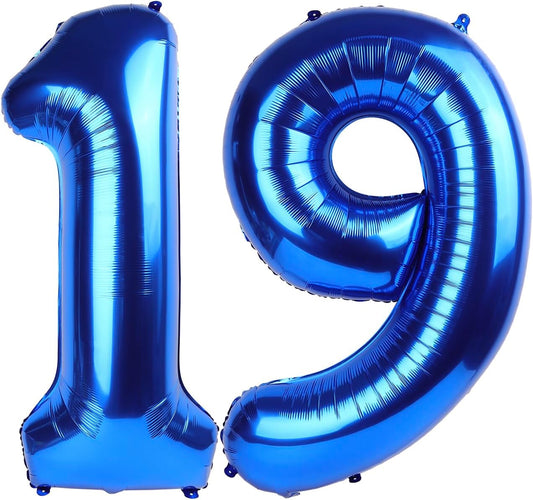 Navy Blue Jumbo Number 19 Balloon 40 Inch, Boy Girl 19 Birthday Supplies, Foil Helium 19 Birthday Giant Balloon, Mylar Blue Number Balloons Anniversary Decorations