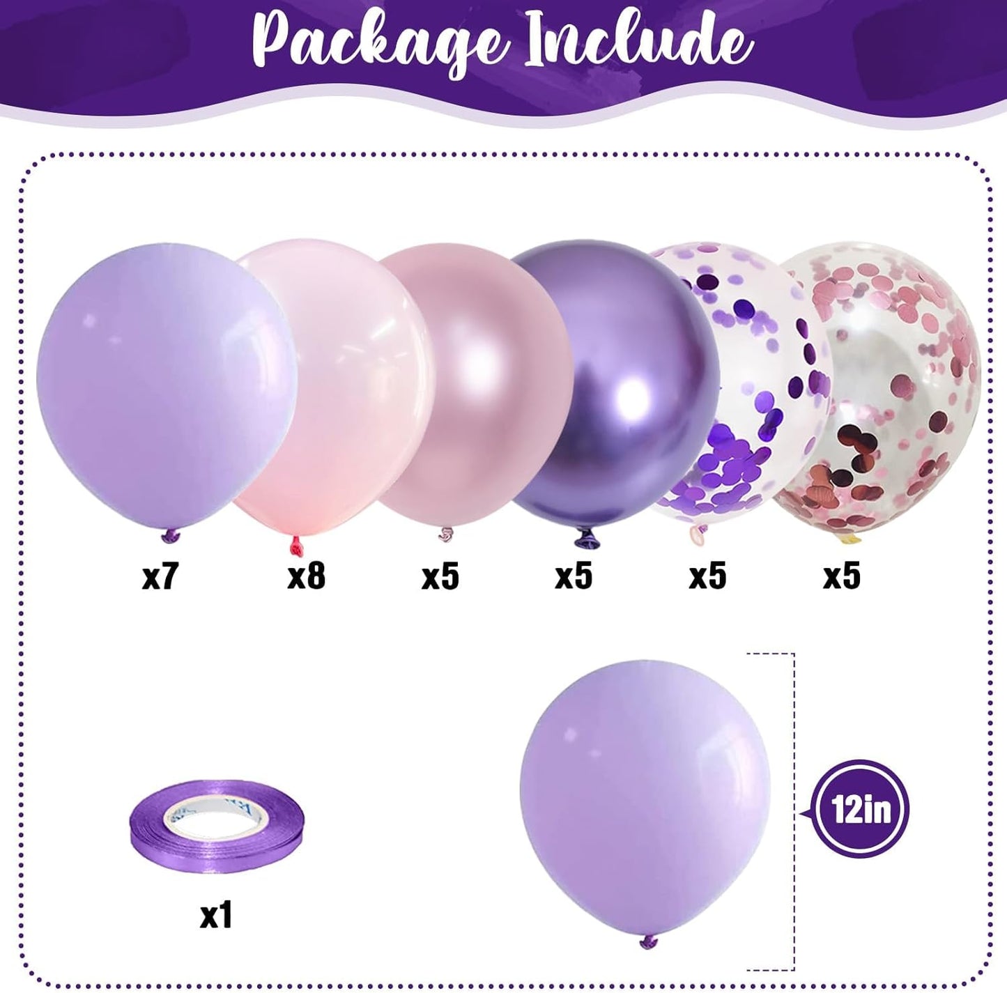 Pastel Pink and Purple Balloons, 12 Inch Light Purple Baby Pink Confetti Balloons with Metallic Lilac Latex Balloon Set for Girls Women Butterfly Birthday Baby Bridal Shower Wedding Party Decorations