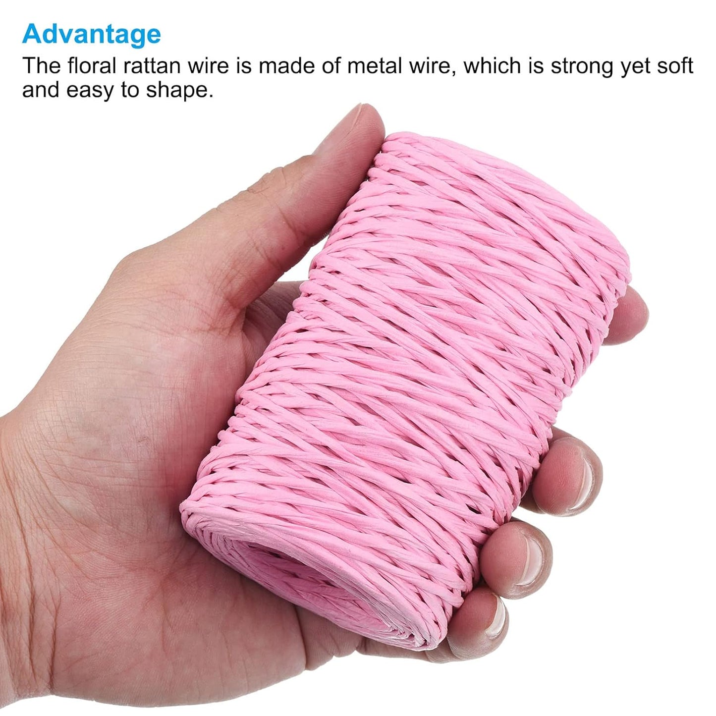 PATIKIL 164 Feet Floral Bind Wire Wrap Twine, 2mm Pink Paper-Wrapped Iron Wire for Flower Bouquets